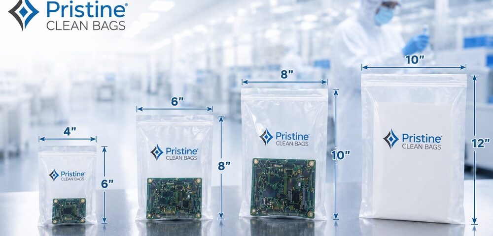 Custom cleanroom bags used for precision packaging in controlled manufacturing environments