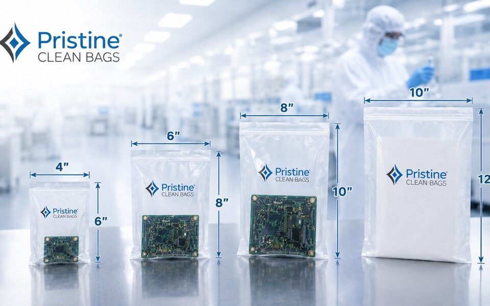Custom cleanroom bags used for precision packaging in controlled manufacturing environments