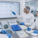 Quality assurance team reviewing cleanroom packaging standards and supplier qualification requirements